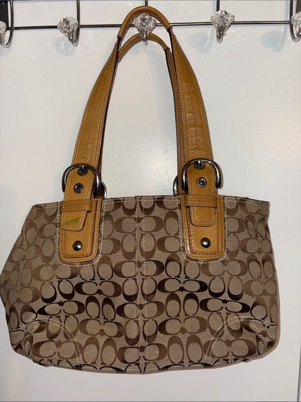 Coach Tan and Brown Signature Soho Canvas Shoulder Bag